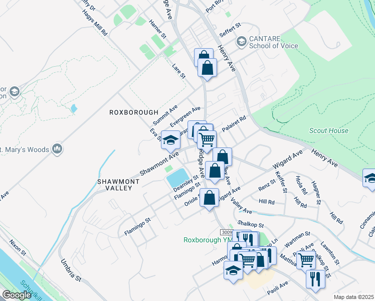 map of restaurants, bars, coffee shops, grocery stores, and more near 557 Shawmont Avenue in Philadelphia