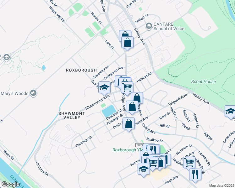 map of restaurants, bars, coffee shops, grocery stores, and more near 565 Shawmont Avenue in Philadelphia
