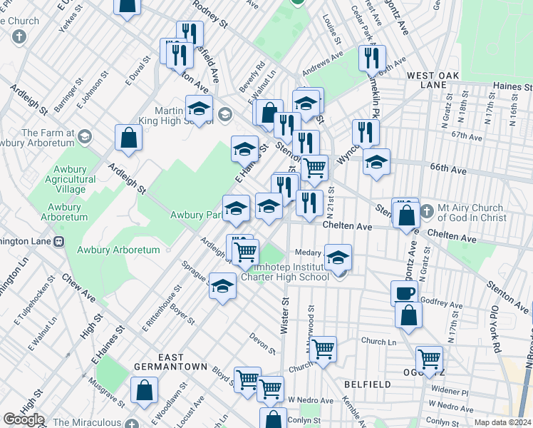 map of restaurants, bars, coffee shops, grocery stores, and more near 1241 East Stafford Street in Philadelphia