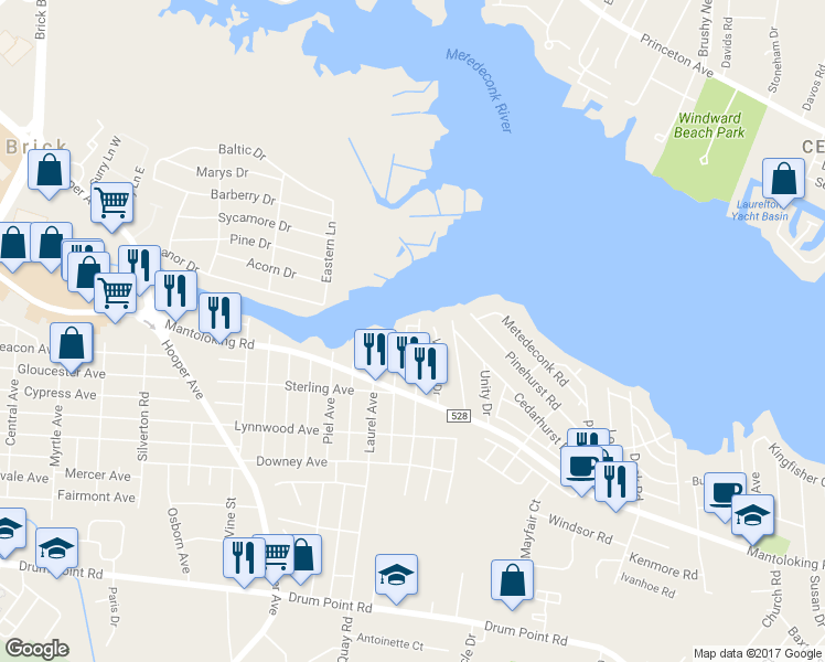 map of restaurants, bars, coffee shops, grocery stores, and more near 534 Barber Avenue in Brick