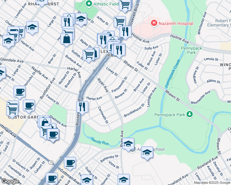 map of restaurants, bars, coffee shops, grocery stores, and more near in Philadelphia