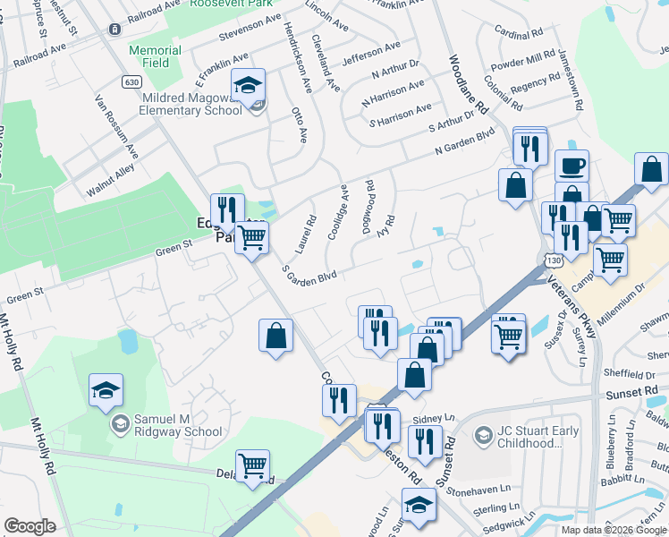 map of restaurants, bars, coffee shops, grocery stores, and more near 227 Ivy Road in Beverly