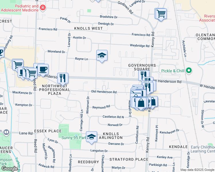 map of restaurants, bars, coffee shops, grocery stores, and more near 4655 Orwell Drive in Columbus