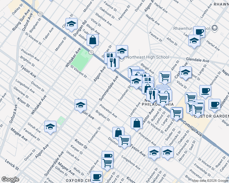 map of restaurants, bars, coffee shops, grocery stores, and more near 1209 Wellington Street in Philadelphia