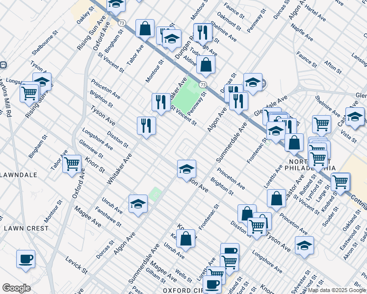 map of restaurants, bars, coffee shops, grocery stores, and more near 7049 Dorcas Street in Philadelphia