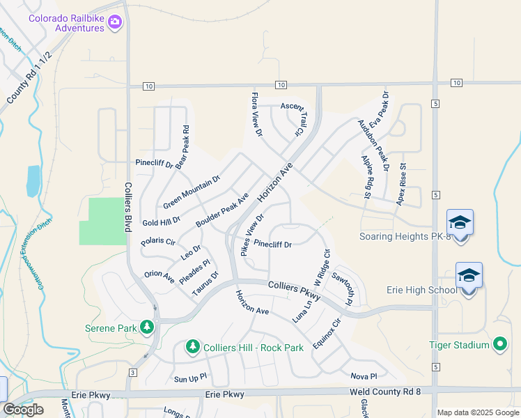 map of restaurants, bars, coffee shops, grocery stores, and more near 590 Pikes View Drive in Erie