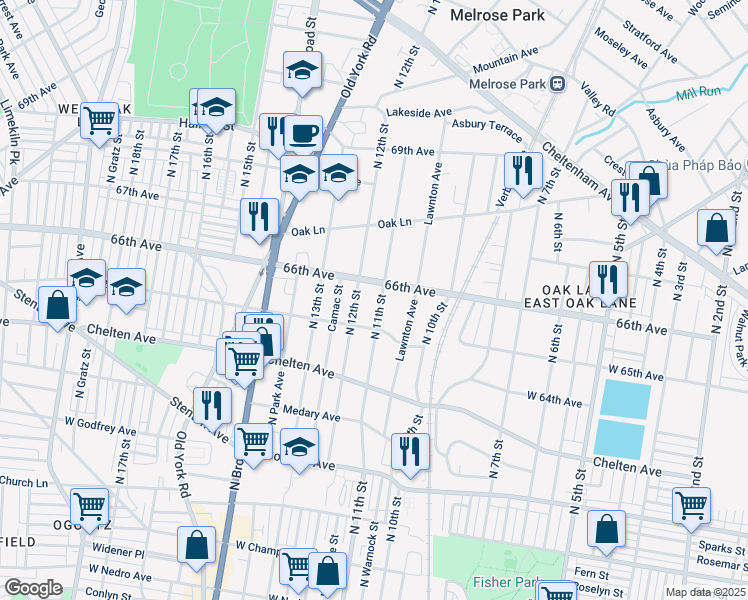 map of restaurants, bars, coffee shops, grocery stores, and more near 6532 North 11th Street in Philadelphia