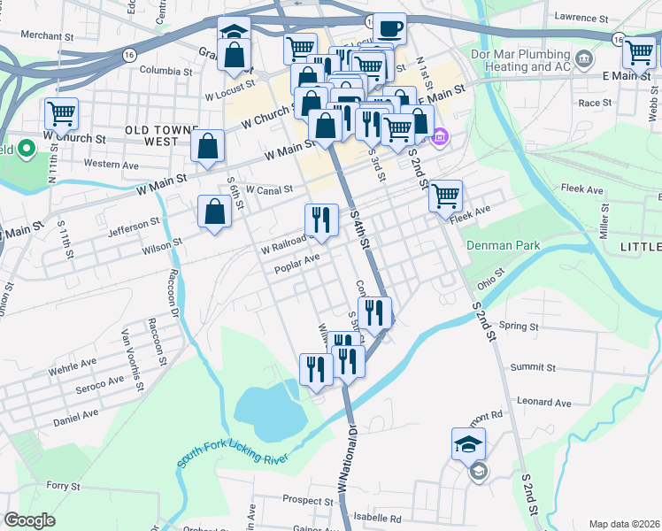 map of restaurants, bars, coffee shops, grocery stores, and more near 106 South 5th Street in Newark
