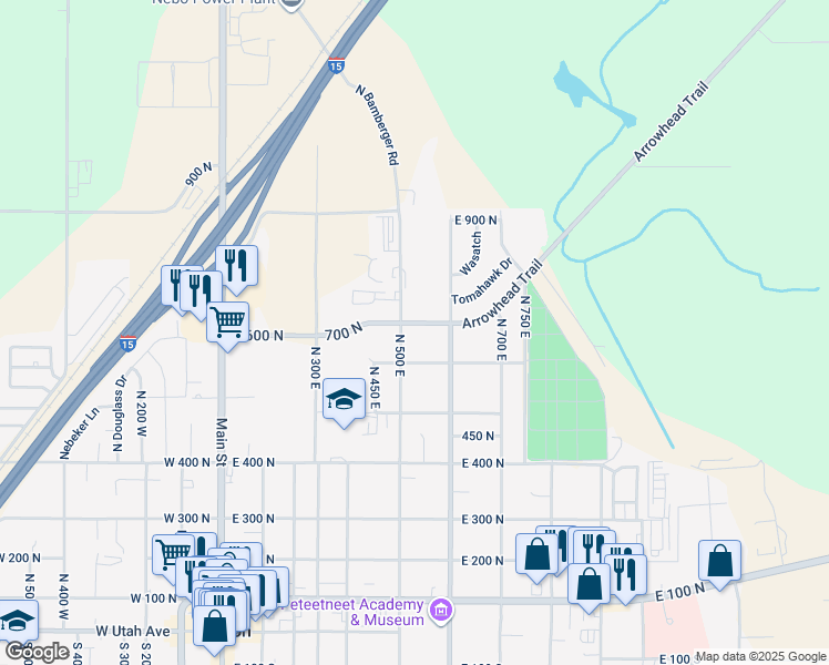 map of restaurants, bars, coffee shops, grocery stores, and more near 676 North 500 East in Payson