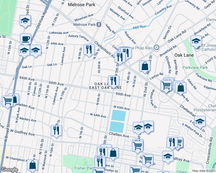 map of restaurants, bars, coffee shops, grocery stores, and more near 6623 North Fairhill Street in Philadelphia