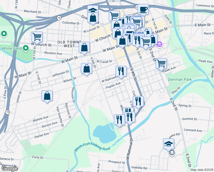 map of restaurants, bars, coffee shops, grocery stores, and more near 64 Poplar Avenue in Newark