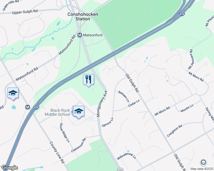 map of restaurants, bars, coffee shops, grocery stores, and more near 1945 Montgomery Avenue in Villanova