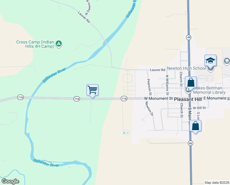map of restaurants, bars, coffee shops, grocery stores, and more near 8033 Ohio 718 in Pleasant Hill