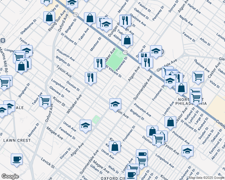 map of restaurants, bars, coffee shops, grocery stores, and more near 7049 Dorcas Street in Philadelphia