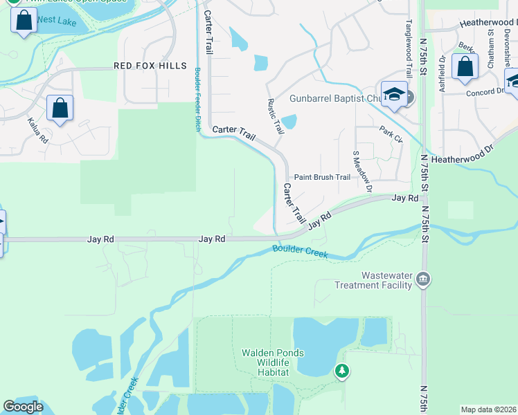map of restaurants, bars, coffee shops, grocery stores, and more near 7097 Jay Road in Boulder
