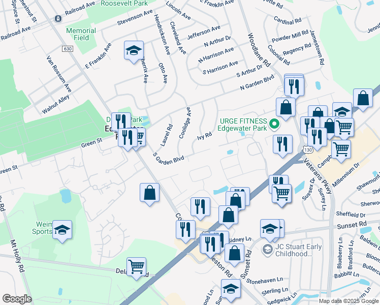 map of restaurants, bars, coffee shops, grocery stores, and more near 205 South Garden Boulevard in Beverly