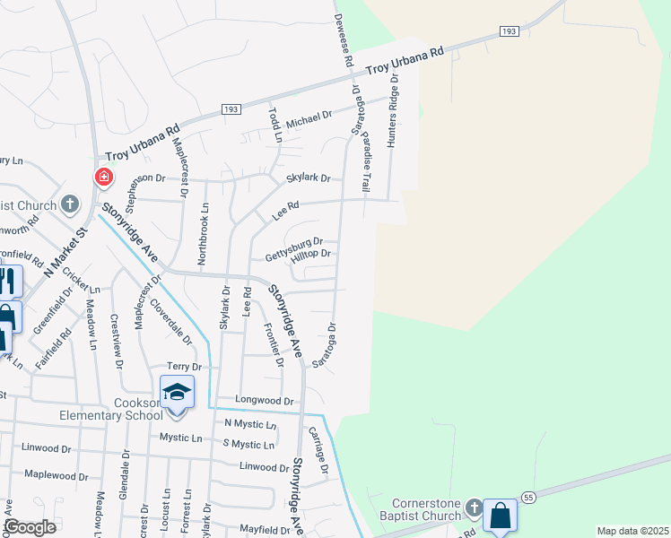 map of restaurants, bars, coffee shops, grocery stores, and more near 1553 Saratoga Drive in Troy