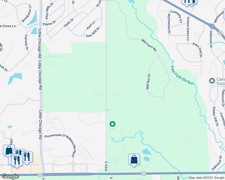 map of restaurants, bars, coffee shops, grocery stores, and more near 32 North Mill Creek Road in Noblesville