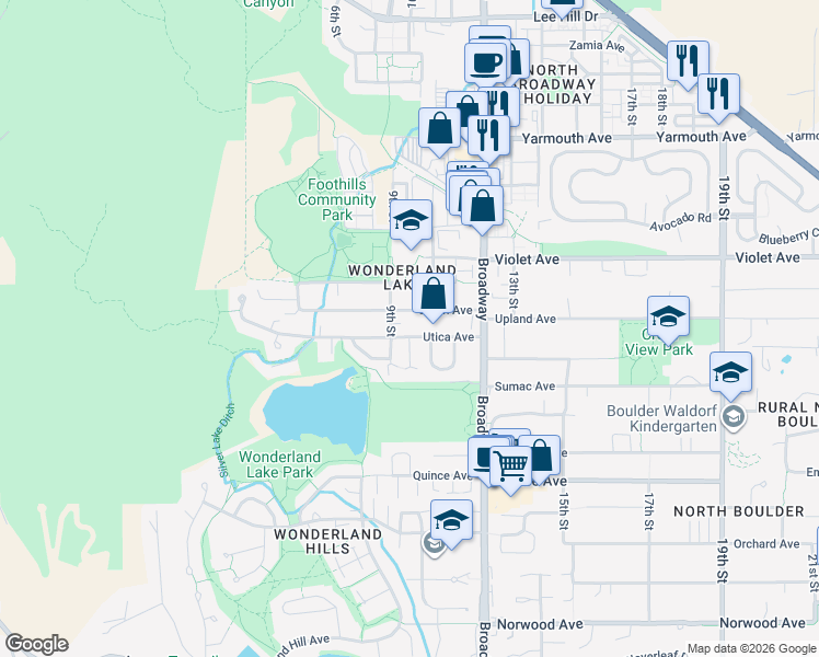 map of restaurants, bars, coffee shops, grocery stores, and more near 910 Union Avenue in Boulder