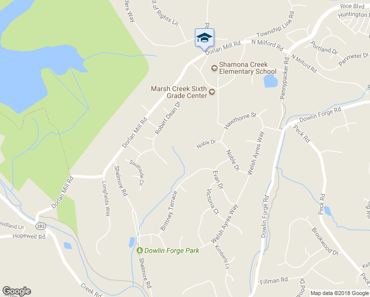map of restaurants, bars, coffee shops, grocery stores, and more near 111 Noble Drive in Downingtown