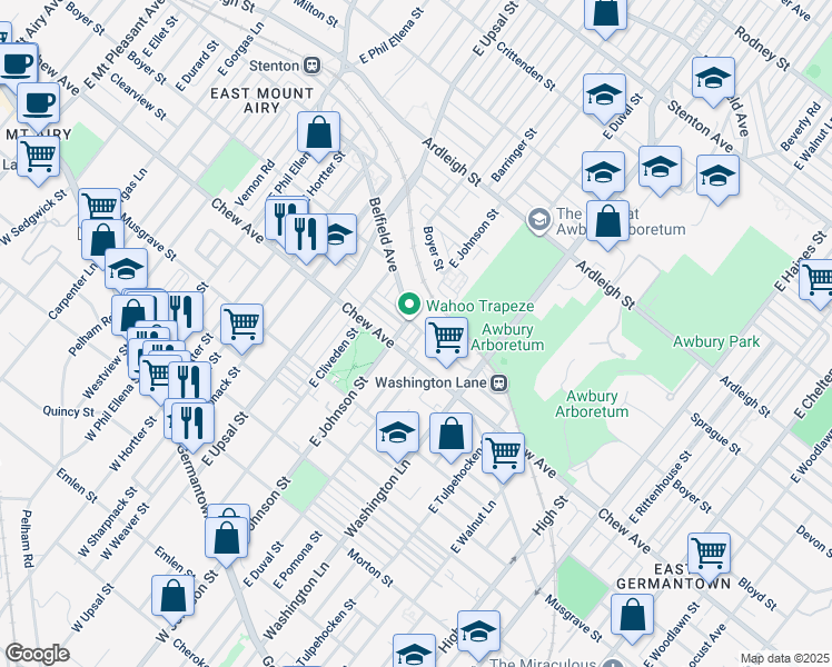 map of restaurants, bars, coffee shops, grocery stores, and more near 619 Brinton Street in Philadelphia