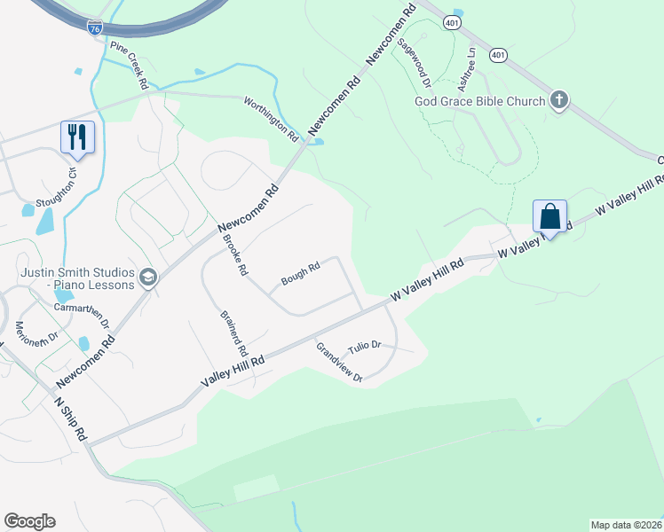 map of restaurants, bars, coffee shops, grocery stores, and more near 613 Bough Road in Exton