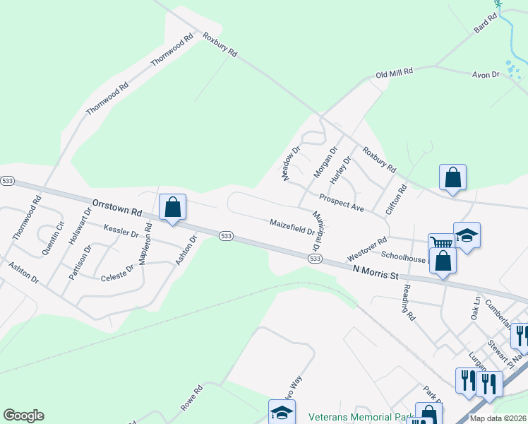 map of restaurants, bars, coffee shops, grocery stores, and more near 500 Municipal Drive in Shippensburg
