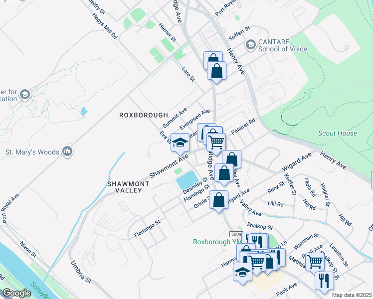 map of restaurants, bars, coffee shops, grocery stores, and more near 552 Shawmont Avenue in Philadelphia