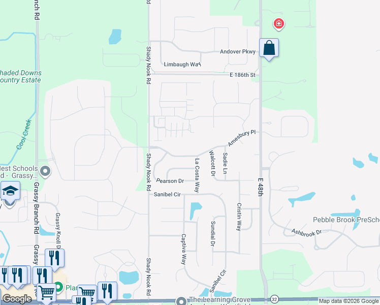 map of restaurants, bars, coffee shops, grocery stores, and more near 4226 Amesbury Place in Noblesville