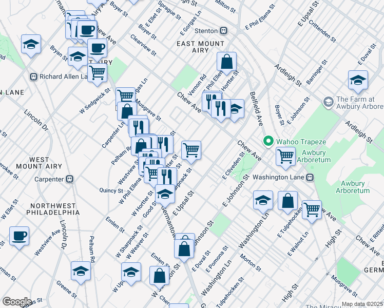 map of restaurants, bars, coffee shops, grocery stores, and more near 6634 Musgrave Street in Philadelphia