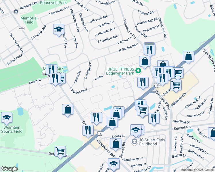 map of restaurants, bars, coffee shops, grocery stores, and more near 61 Forrestal Drive in Beverly