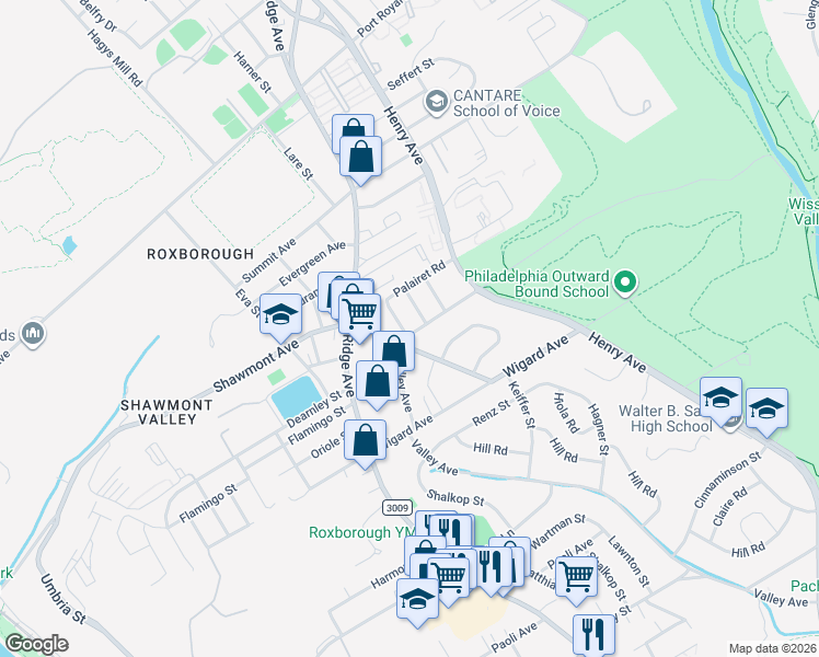 map of restaurants, bars, coffee shops, grocery stores, and more near 7707 Matthias Street in Philadelphia