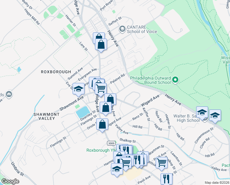 map of restaurants, bars, coffee shops, grocery stores, and more near 7707 Matthias Street in Philadelphia
