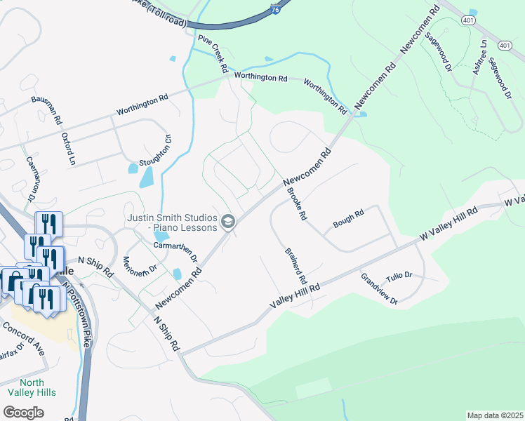 map of restaurants, bars, coffee shops, grocery stores, and more near 720 Brainerd Road in Exton