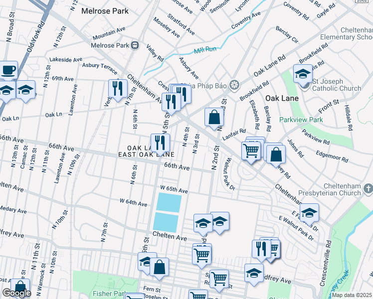 map of restaurants, bars, coffee shops, grocery stores, and more near 6617 North 4th Street in Philadelphia