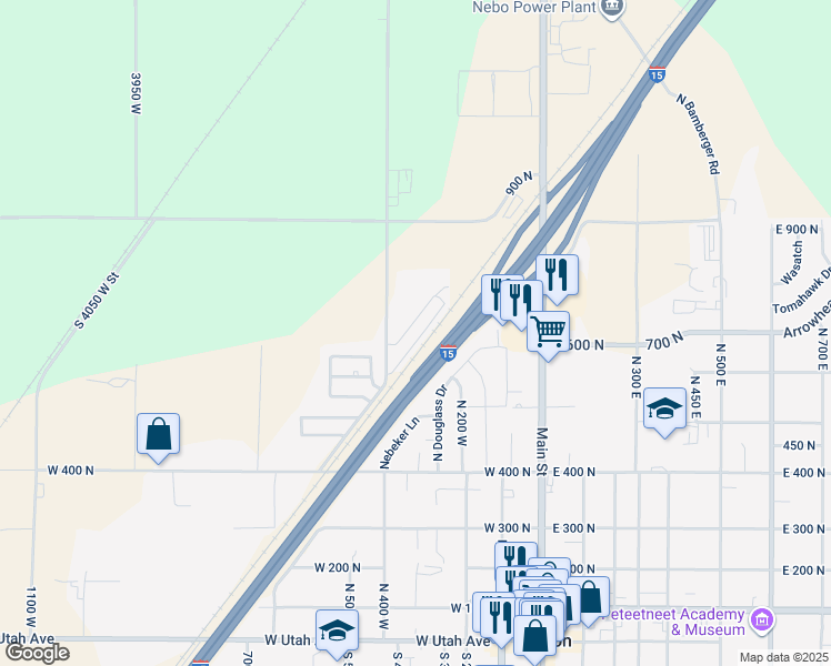 map of restaurants, bars, coffee shops, grocery stores, and more near 614 North 400 Wet in Payson