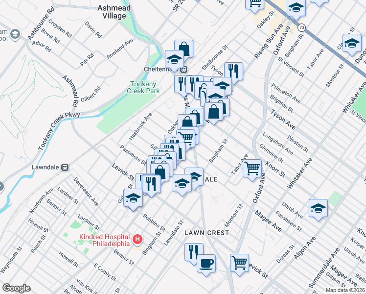 map of restaurants, bars, coffee shops, grocery stores, and more near 435 Fanshawe Street in Philadelphia