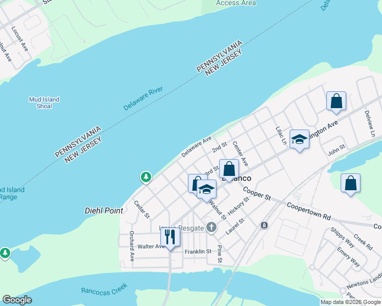 map of restaurants, bars, coffee shops, grocery stores, and more near 721 Delaware Avenue in Delanco