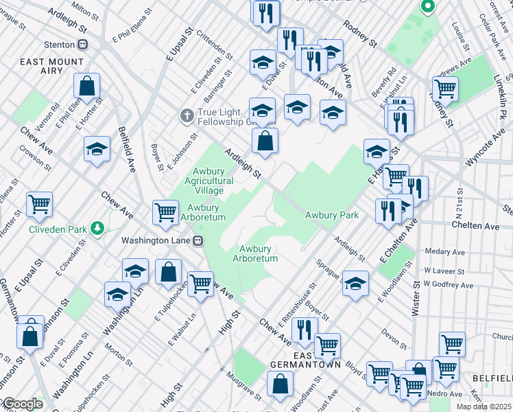 map of restaurants, bars, coffee shops, grocery stores, and more near 6130 Sprague Street in Philadelphia
