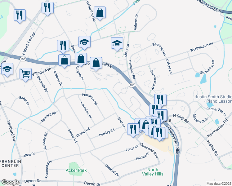 map of restaurants, bars, coffee shops, grocery stores, and more near 169 Heritage Lane in Exton