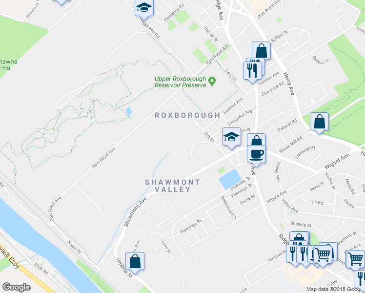 map of restaurants, bars, coffee shops, grocery stores, and more near 7844 Gettysburg Avenue in Philadelphia