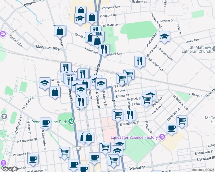 map of restaurants, bars, coffee shops, grocery stores, and more near 1003 Lititz Avenue in Lancaster