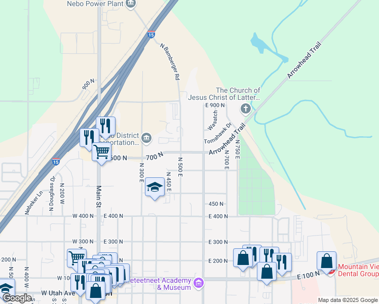 map of restaurants, bars, coffee shops, grocery stores, and more near 537 East 700 North in Payson