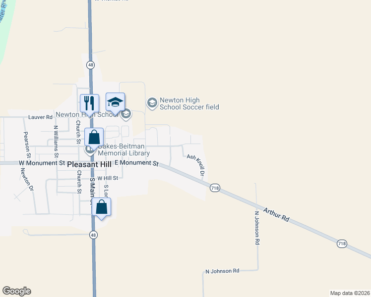 map of restaurants, bars, coffee shops, grocery stores, and more near 601 East High Street in Pleasant Hill