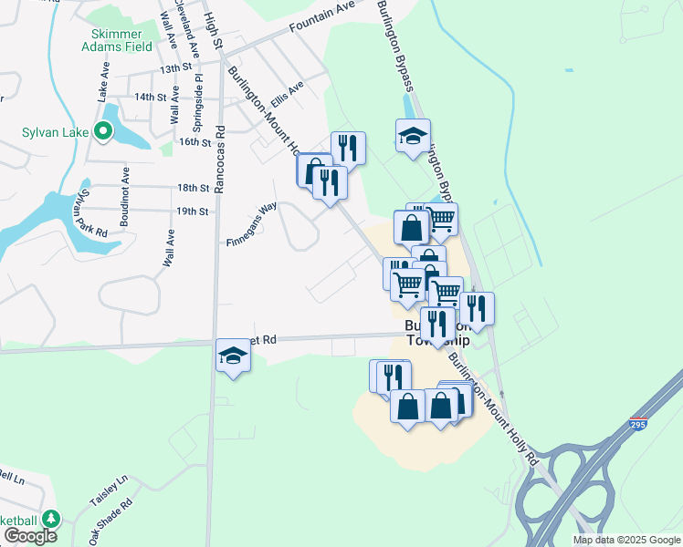 map of restaurants, bars, coffee shops, grocery stores, and more near 311 Garnet Drive in Burlington