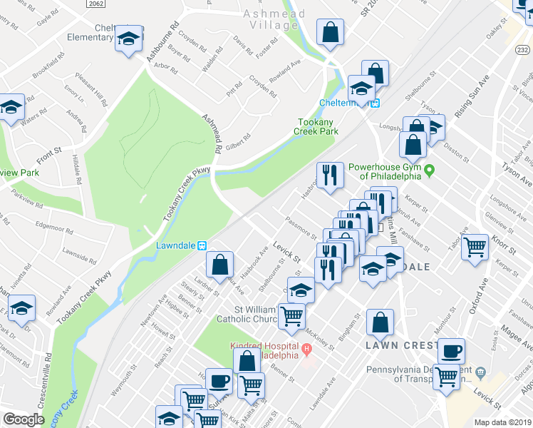map of restaurants, bars, coffee shops, grocery stores, and more near 214 Passmore Street in Philadelphia