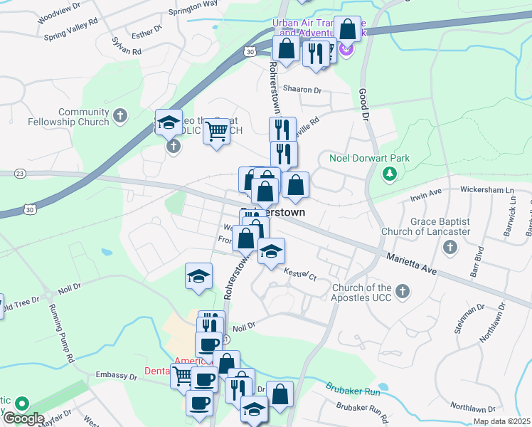 map of restaurants, bars, coffee shops, grocery stores, and more near in Rohrerstown