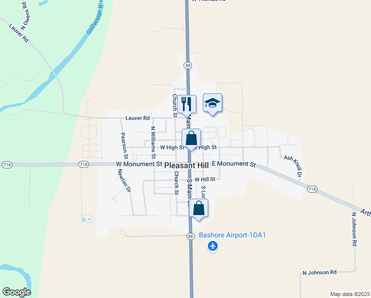 map of restaurants, bars, coffee shops, grocery stores, and more near 8 West High Street in Pleasant Hill