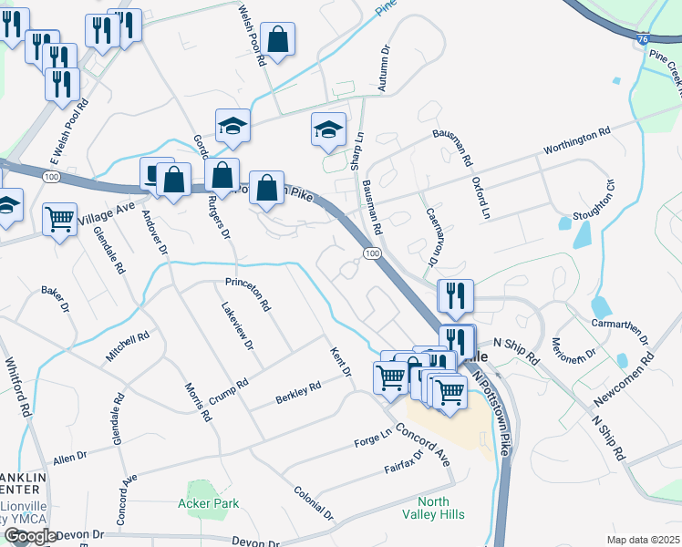 map of restaurants, bars, coffee shops, grocery stores, and more near 106 Cadwalader Circle in Exton