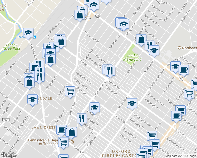 map of restaurants, bars, coffee shops, grocery stores, and more near 829 Disston Street in Philadelphia